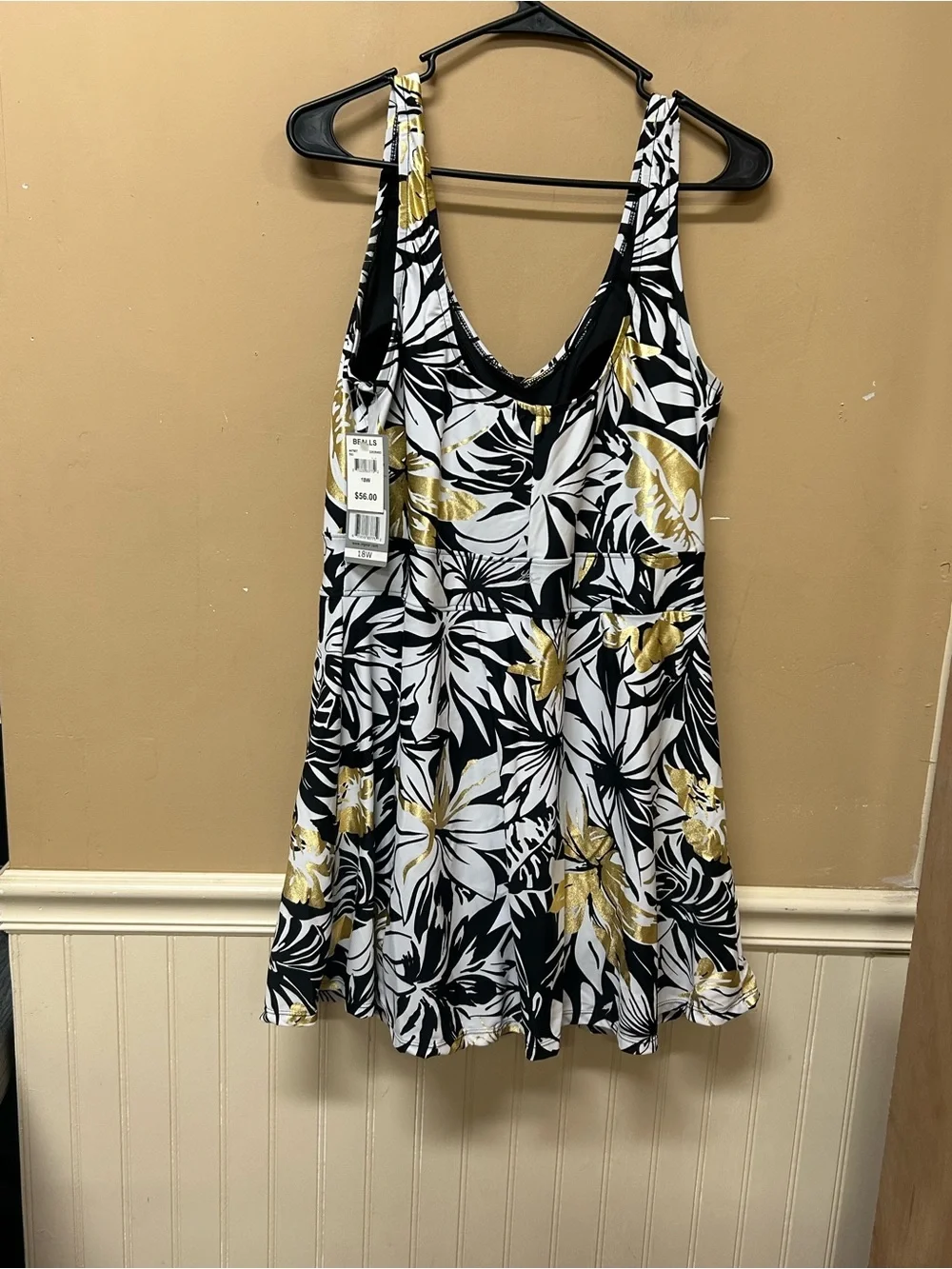 YOUR BEST LOOK Black Gold Swimdress One Piece Swimsuit Size 18W NWT